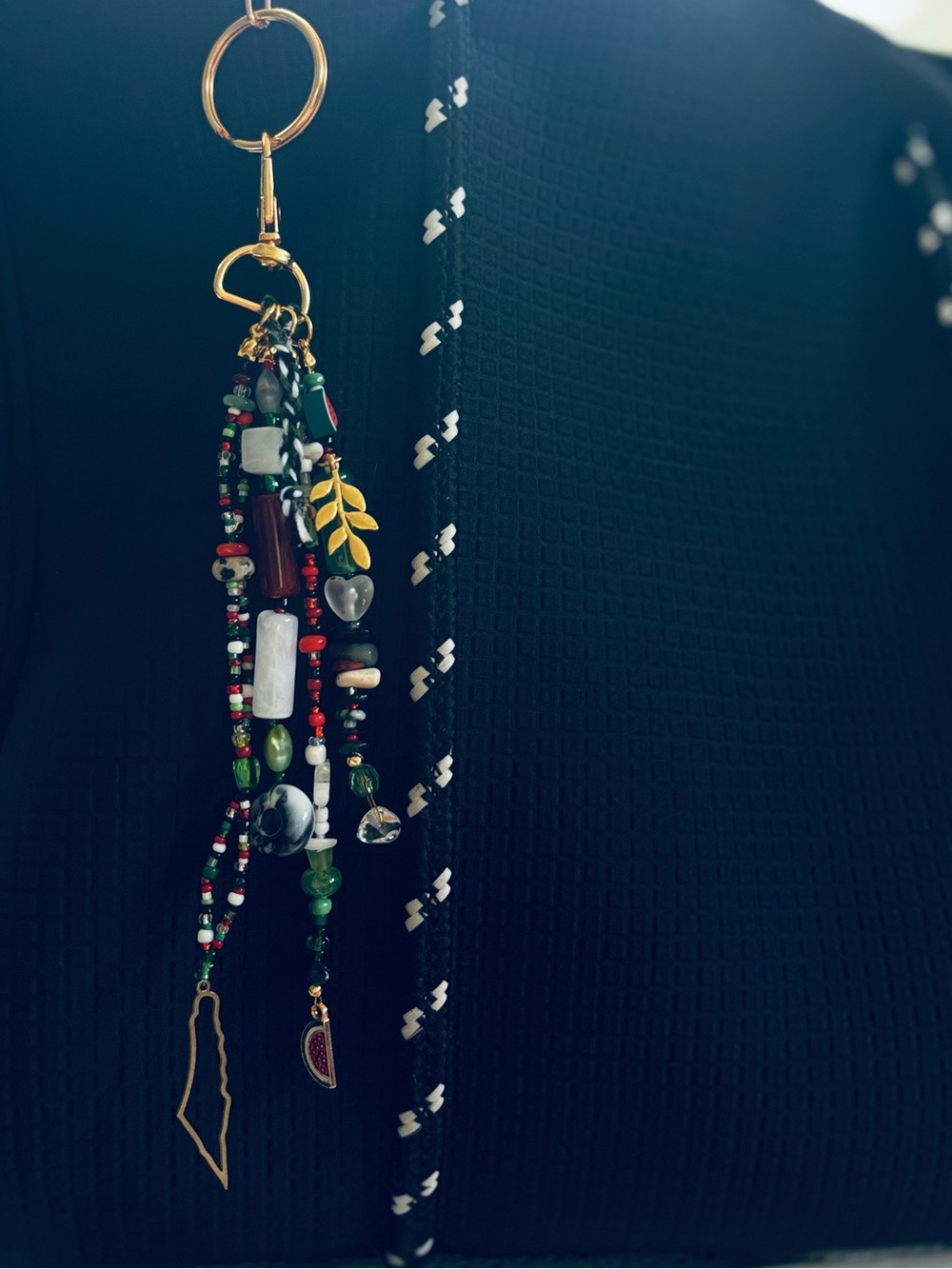 🍉 𓂆 🕊️Bag Charm. Handmade and designed by seller. Beaded with Gold Hardware